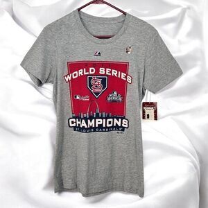 St Louis Cardinals 2011 World Series Champions MLB Baseball T-Shirt Gray Women L